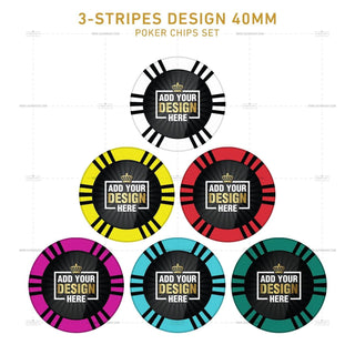 Customisable Poker Chips - 3 Stripes, Clay, 40mm, 14g - Acesfull QA