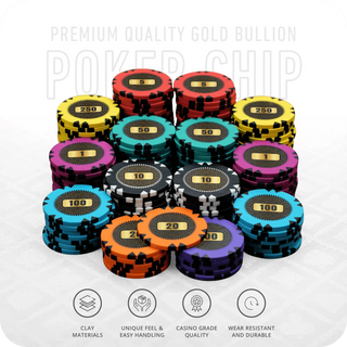 Gold Bullion Poker Chipset - GR, 300/500 Pcs, Clay, 40mm, 14g - Acesfull QA